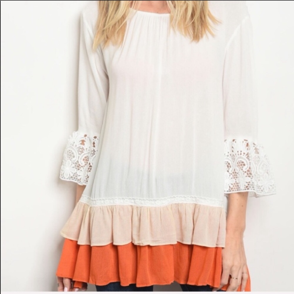 JUST IN ‼️ WHITE CORAL RUFFLE SLEEVES - top - Picture 2 of 3